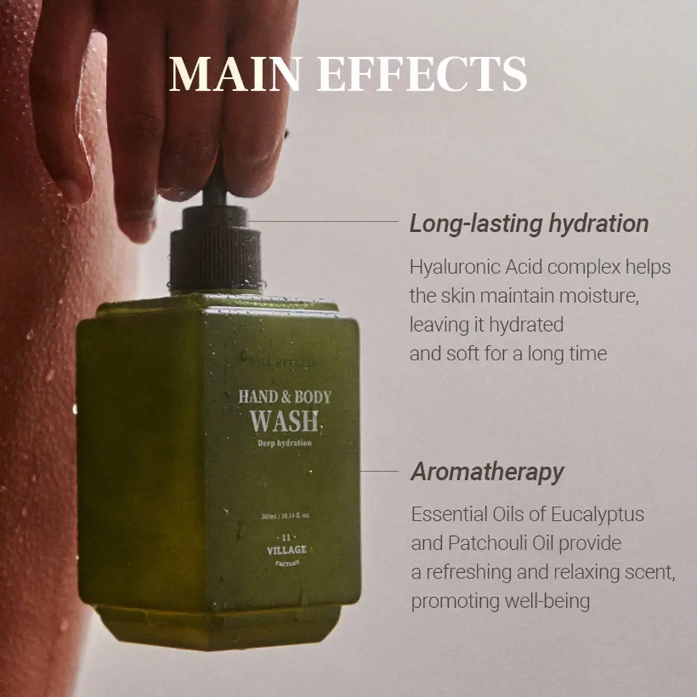 VILLAGE 11 FACTORY Will Refresh Gel de Dus Hidratant Eucalipt si Patchouli - Curatare Blanda si Aromaterapie Relaxanta, 300 ml