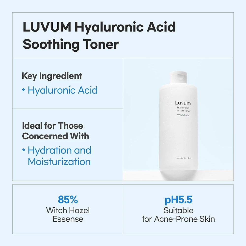 LUVUM Hyaluronic Low Ph Witch Hazel Toner de fata - Hidrateaza Intens si Calmeaza Pielea Sensibilizata, 300 ml