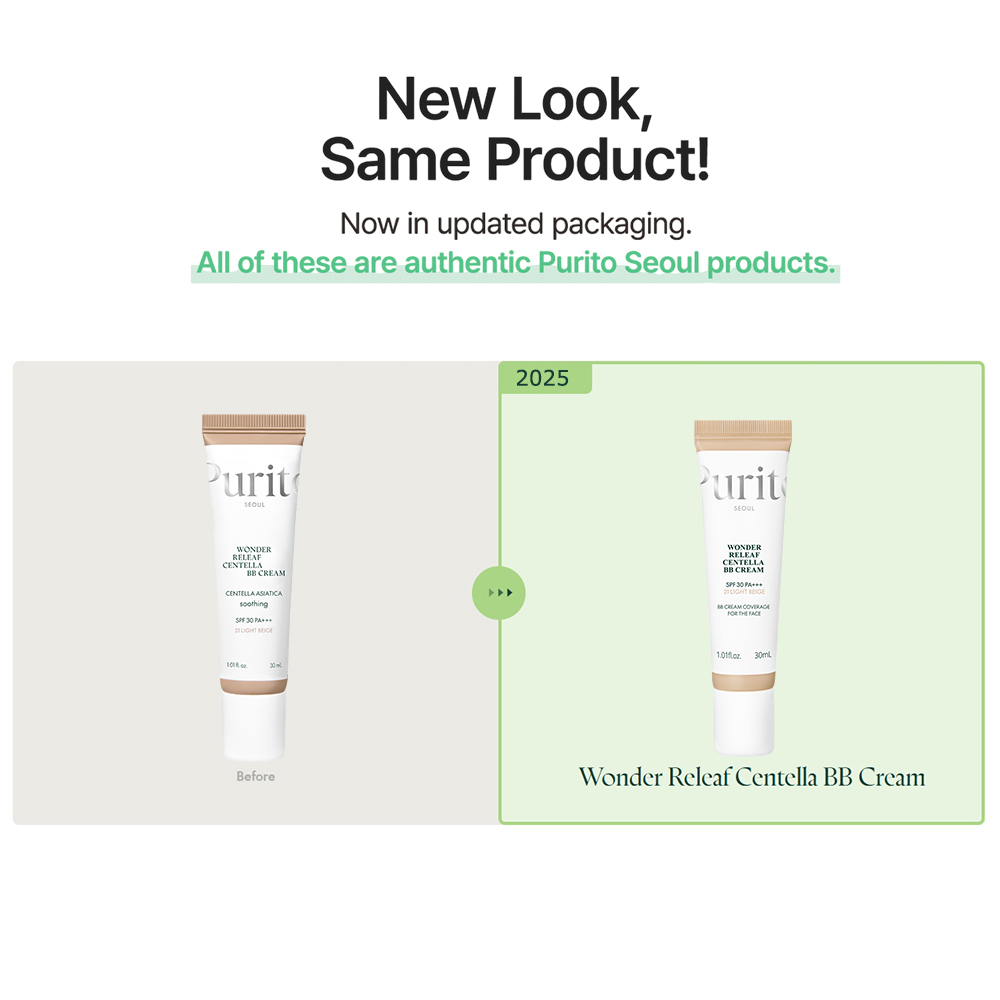 PURITO Wonder Releaf Centella BB Cream 21 Light Beige - acoperire, calmare si stralucire 30 ml