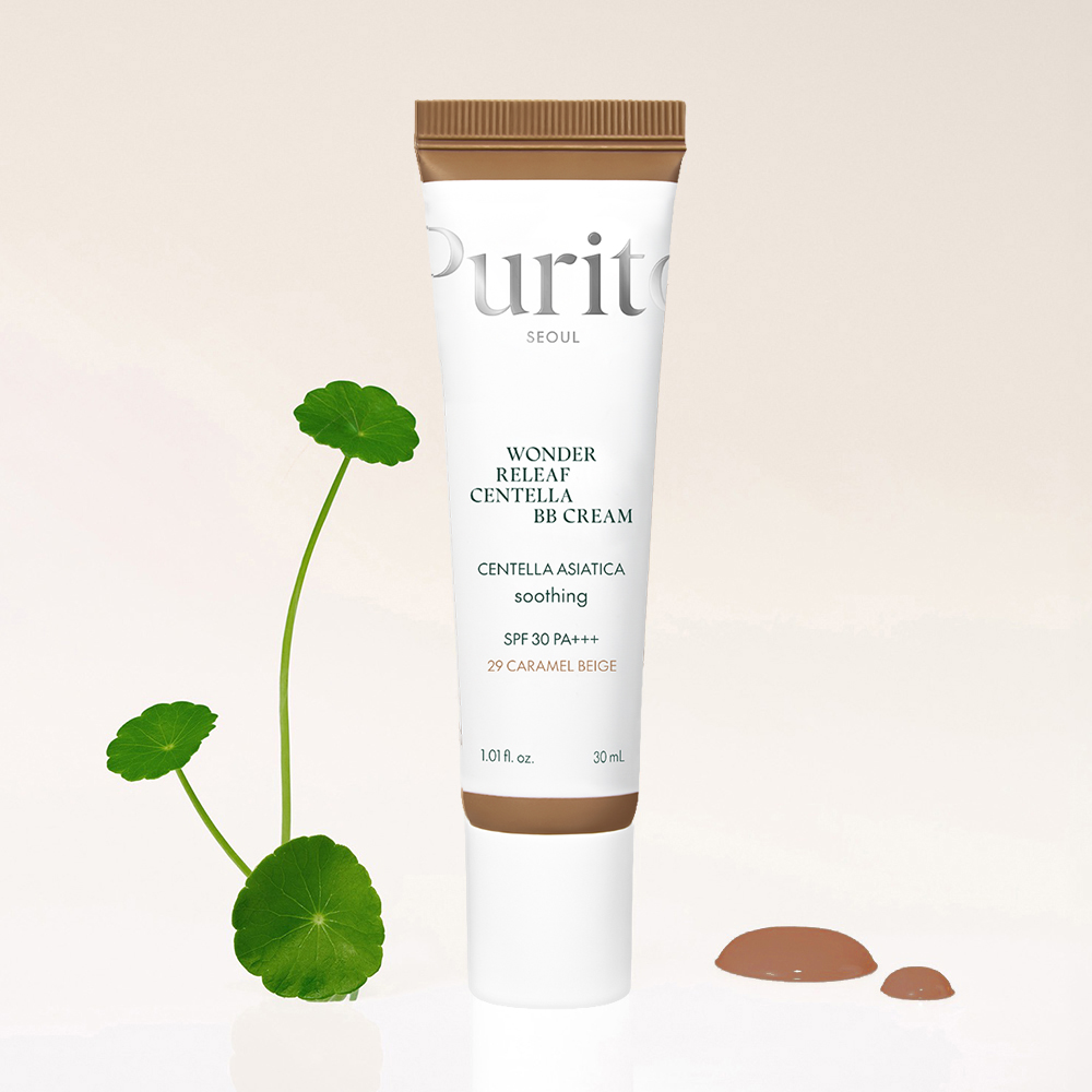 PURITO Wonder Releaf Centella BB Cream Natural Fit, 29 Caramel Beige, 30 ml - crema coloranta de fata formulata cu Centella Asiatica si Niacinamida, care contribuie la uniformizarea si la metinerea confortului tenului intreaga zi