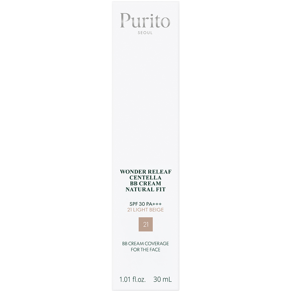PURITO Wonder Releaf Centella BB Cream Natural Fit 21 Light Beige SPF 30 PA++++, 21 Light Beige, 30 ml — Crema coloranta de fata formulata cu niacinamida si extract de Centella Asiatica, care contribuie la uniformizarea aspectului tenului si la mentinerea unui aspect neted