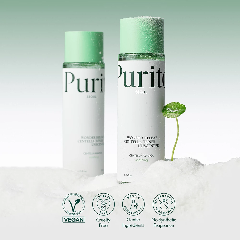 PURITO Wonder Releaf Toner facial calmant Centella Unscented - Calmare rapida si hidratare intensa pentru piele sensibila, 200 ml