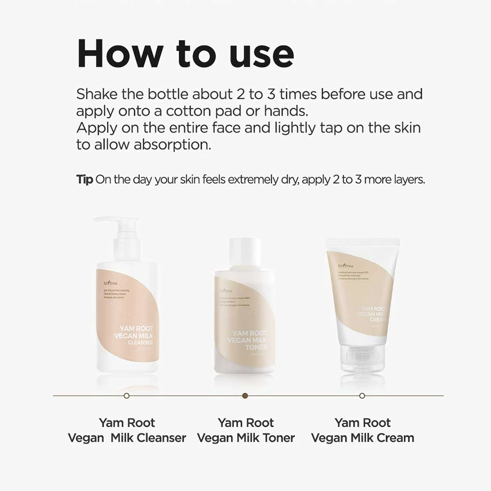 ISNTREE Yam Root Vegan Milk Toner tonic hidratant - hidratare profunda si calmare pentru ten uscat, 200 ml