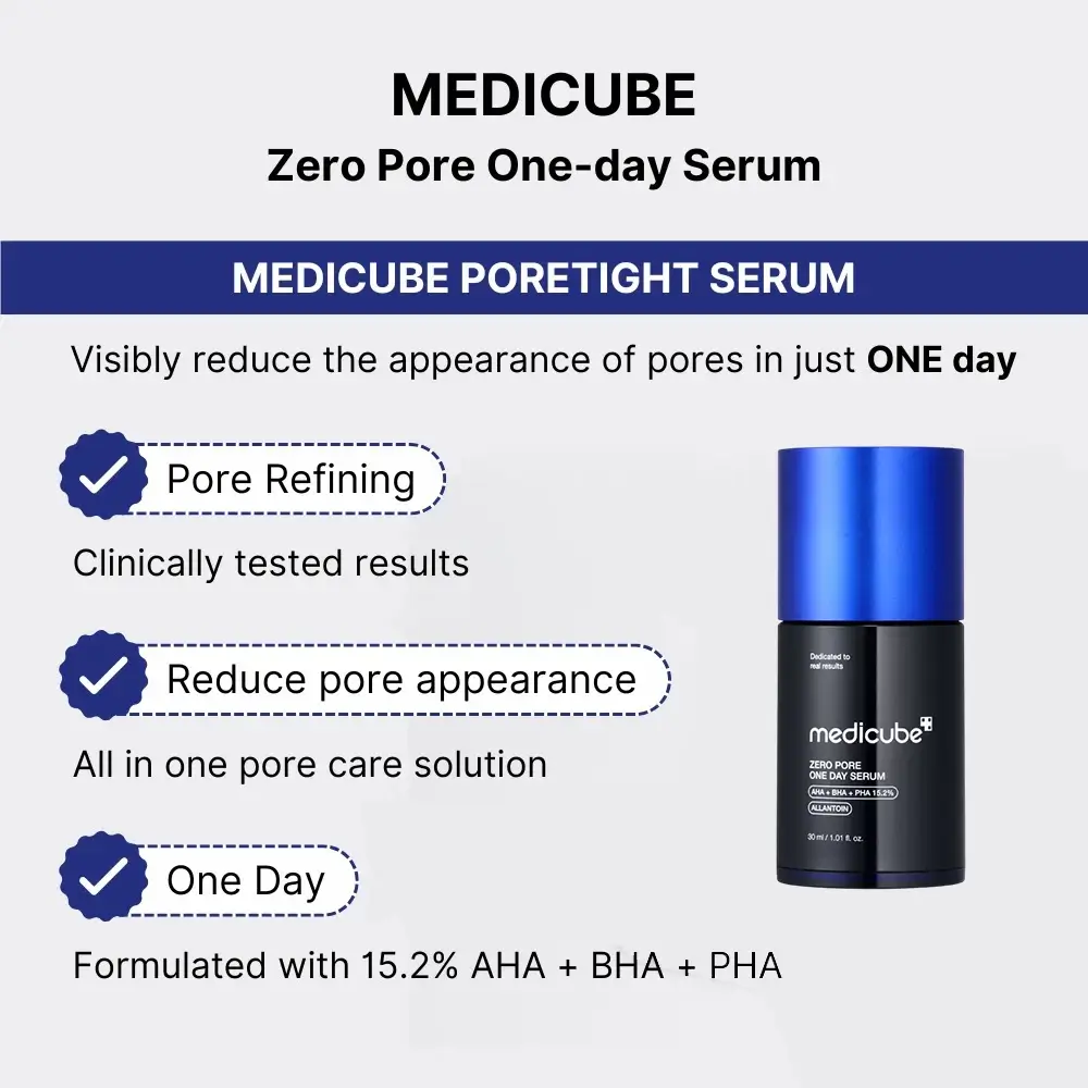 MEDICUBE Zero Pore Ser pentru fata 30 ml - Reducere vizibila pori si sebum, efect retexturare si iluminare, 30 ml