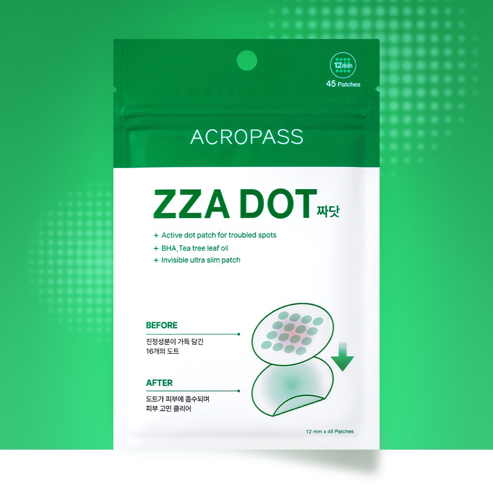 ACROPASS ZZA DOT - plasturi formulati cu BHA (acid salicilic) si ulei de Tea Tree, care contribuie la ingrijirea locala a zonelor cu imperfectiuni si la metinerea zonei curate - 45 buc