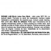 ROUND LAB Birch Juice Sun Stick SPF 50+, , 19 gr - stick pentru fata formulat cu seva de mesteacan si acid hialuronic, care contribuie la mentinerea hidratarii si la protejarea pielii impotriva efectelor negative ale radiatiilor UV