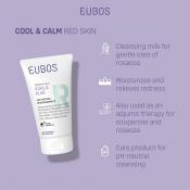 EUBOS Cool and Calm Redness Relieving Cream Cleanser - crema de curatare pentru pielea cu roseata, sensibilitate, cuperoza sau predispozitie la rozacee, formulata cu Extract de Helichrysum italicum si pantenol, care contribuie la reducerea rosetii si la metinerea hidratarii - 150 ml