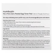 Numbuzin No.4 Pore Zero Peeled Egg Toner Pad – Dischete Exfoliante pentru Curățarea Porilor, 70 Buc | Control Sebum și Hidratare