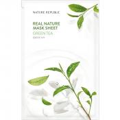 Nature Republic Real Nature Green Tea Mask Sheet – Mască de față calmantă și revitalizantă cu extract de ceai verde, 23 g