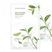 Nature Republic Real Nature Green Tea Mask Sheet – Mască de față calmantă și revitalizantă cu extract de ceai verde, 23 g