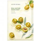 Nature Republic Real Nature Olive Mask Sheet – Mască de față hidratantă cu extract de ulei de măsline, 23 ml