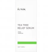 IUNIK Tea Tree Relief Serum - ser de fata formulat cu extract de apa din frunze de arbore de ceai si extract de Centella Asiatica, care contribuie la calmarea pielii sensibile si la mentinerea unui ton clar si curat al pielii - 50 ml