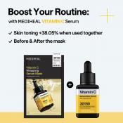 MEDIHEAL Vitamin C Wrapping Serum Mask Brightening 25 ml - Masca de fata formulata cu niacinamida si vitamina C, care contribuie la uniformizarea aspectului tenului si la diminuarea aspectului petelor